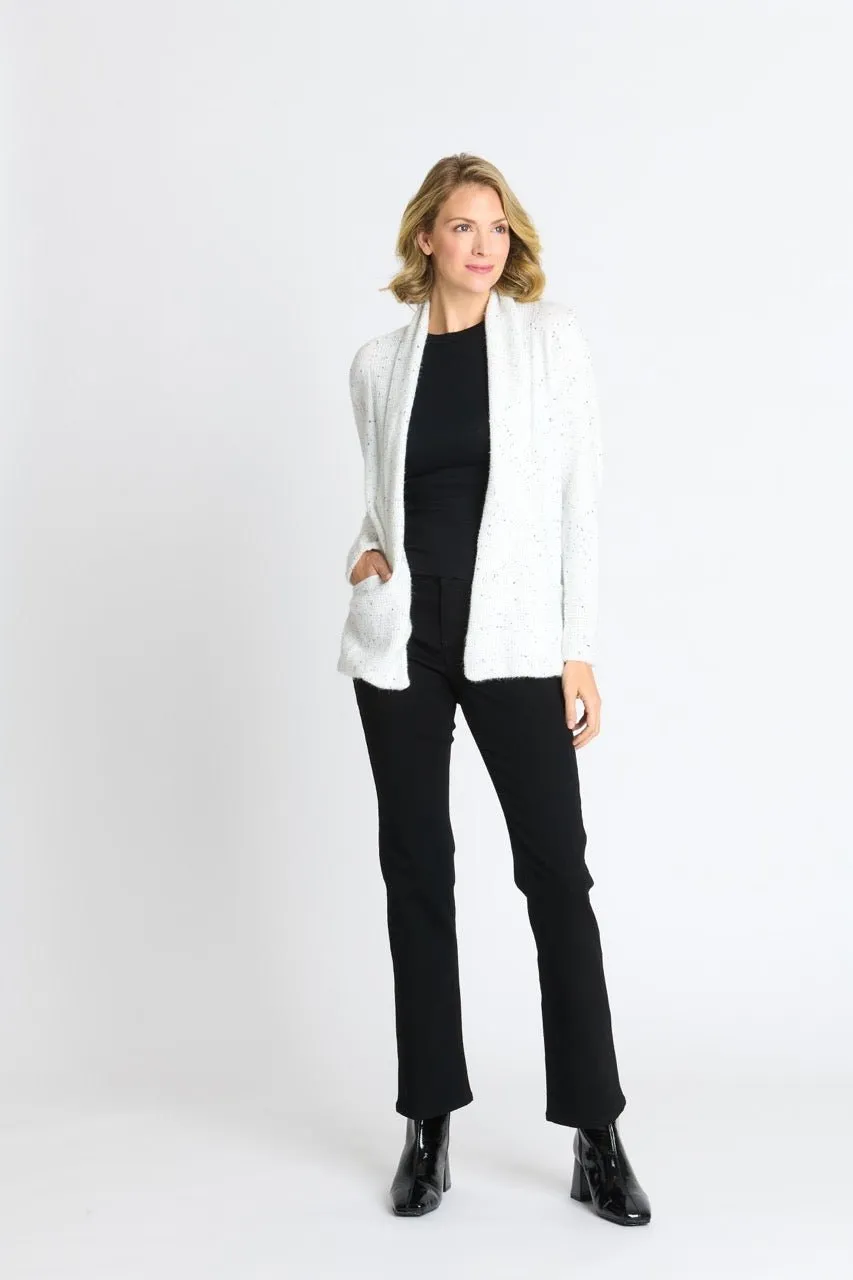 Flecked J-Pocket Cardigan Sweater