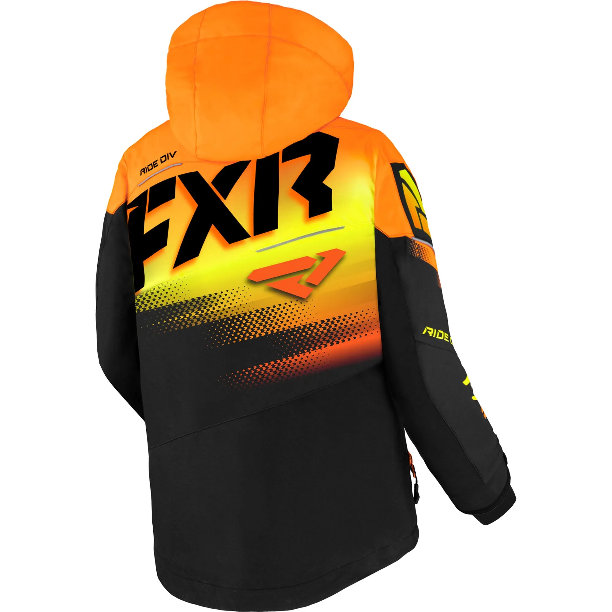 FXR Child Boost Snowmobile Jacket Black/Orange-HiVis Fade