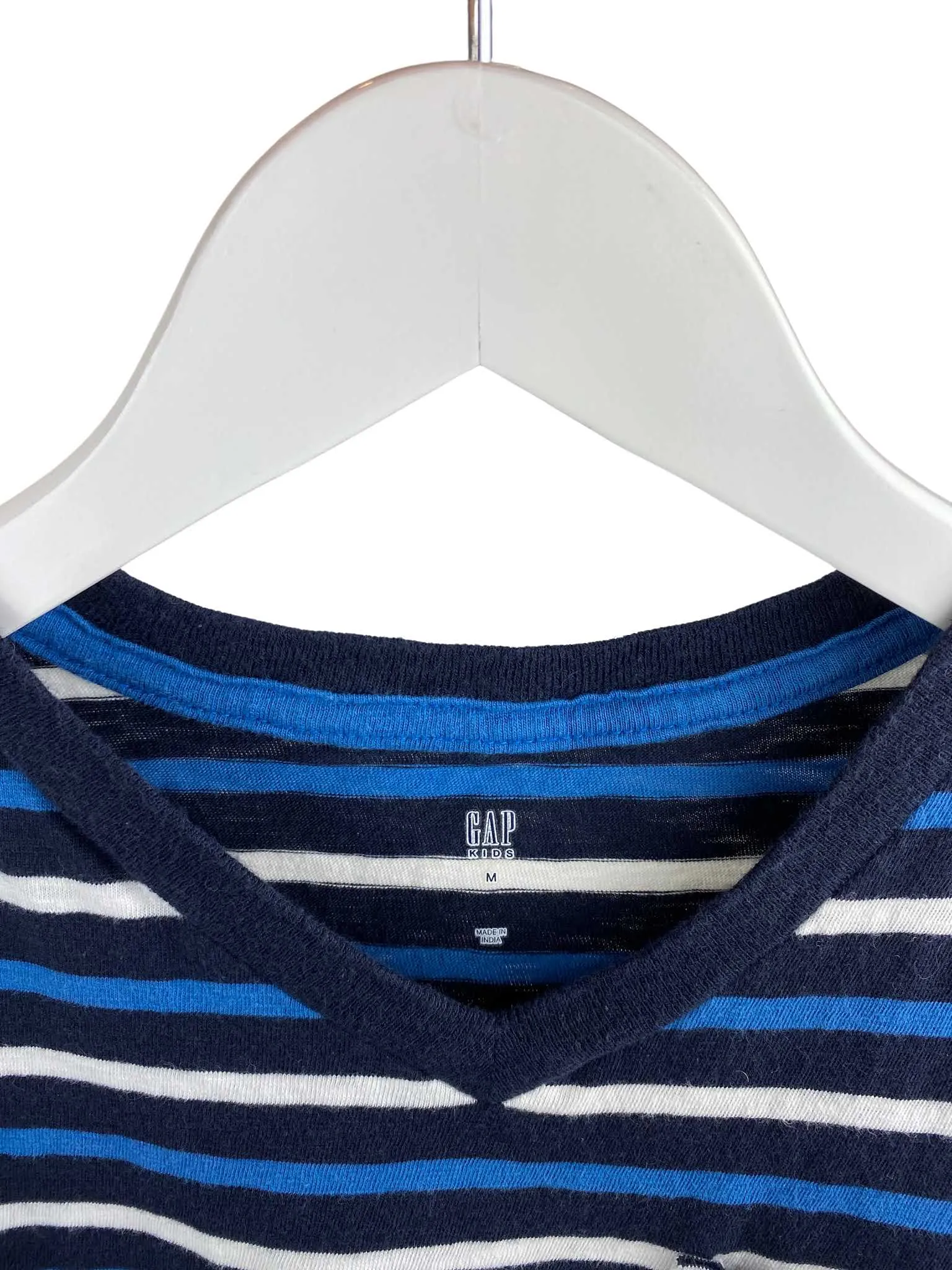 Gap Kids, Boys' Striped V-Neck Tee, Navy/Multi, Size M (8)