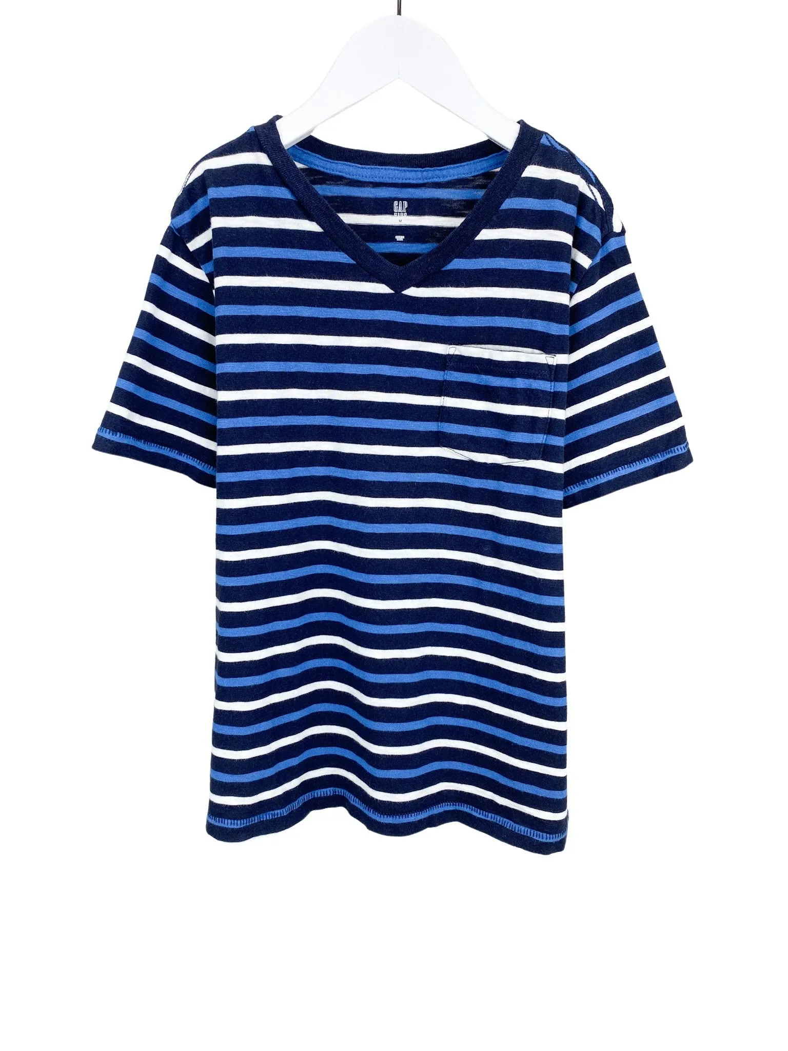 Gap Kids, Boys' Striped V-Neck Tee, Navy/Multi, Size M (8)