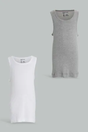 Grey And White Vest For Boys (Pack of 2)