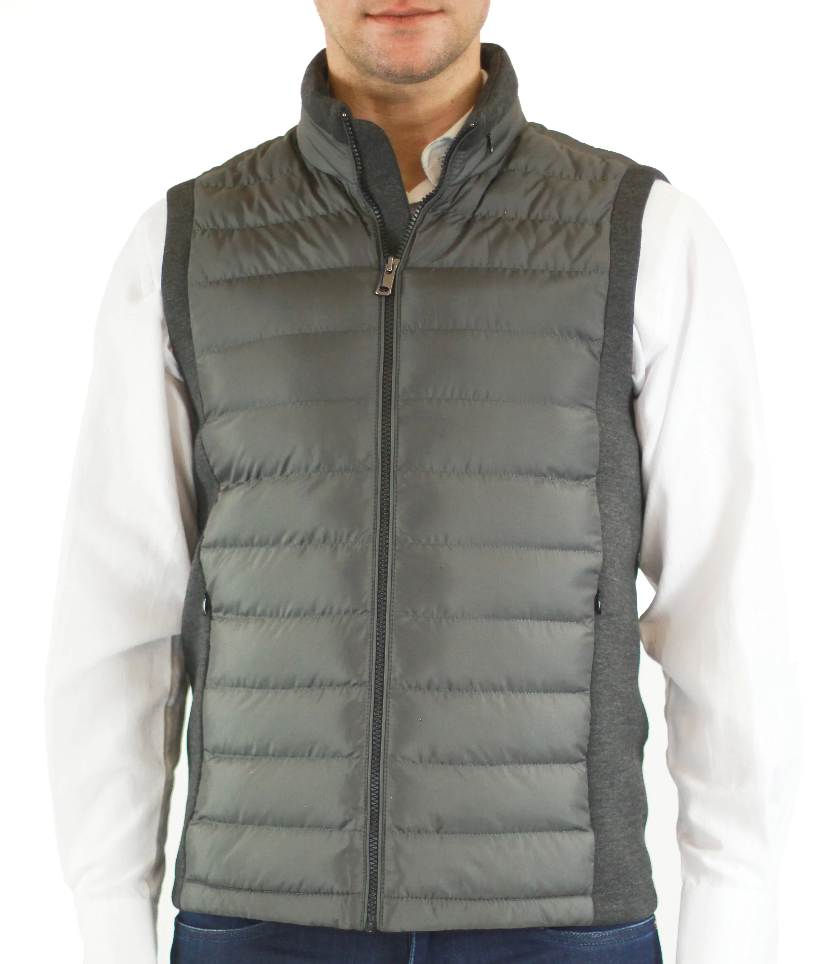 Grey Quilted Vest with Hidden Hoodie