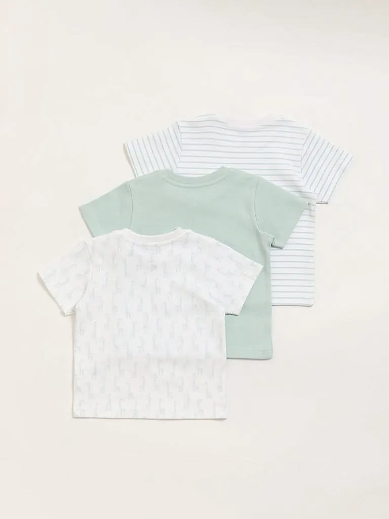 HOP Baby Light Sage Printed T-Shirt - Pack of 3