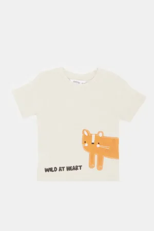 Infant Boys Ecru Marl Cat Fashion T-Shirt