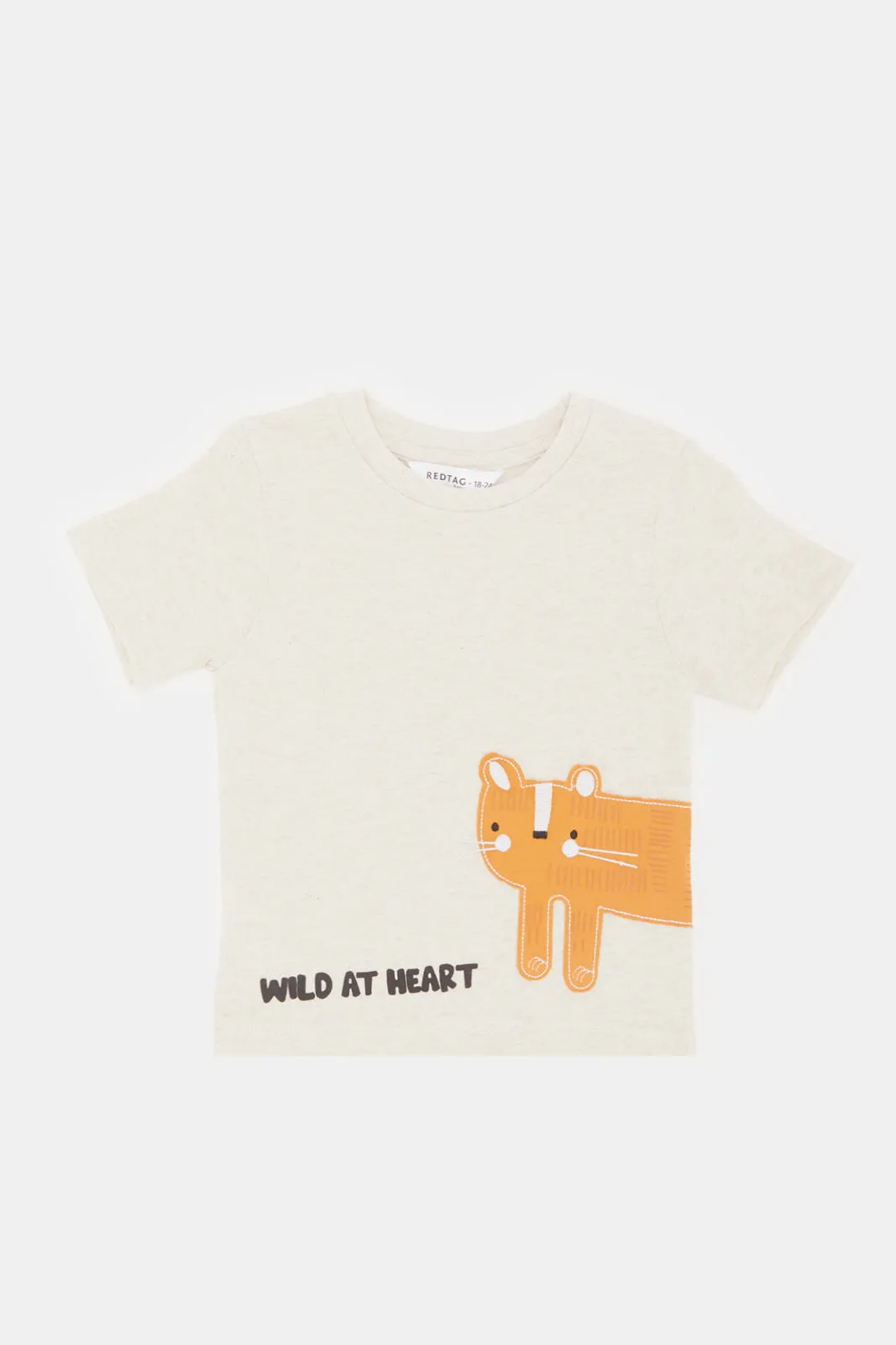 Infant Boys Ecru Marl Cat Fashion T-Shirt