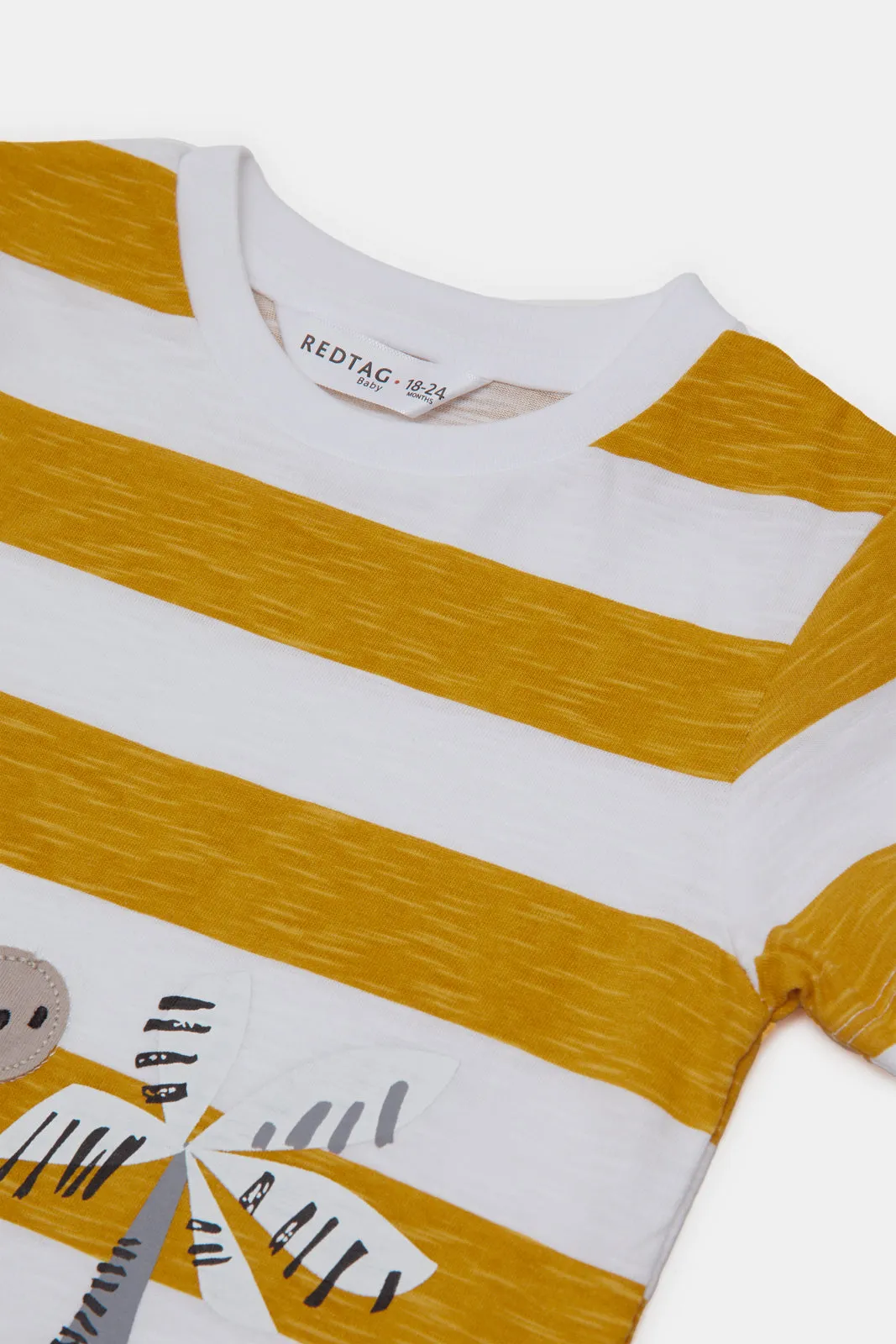 Infant Boys Mustard And White Stripe Dino T-Shirt