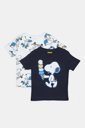 Infant Boys Navy And White Snoopy Printed T-Shirt Set (Pack Of 2)