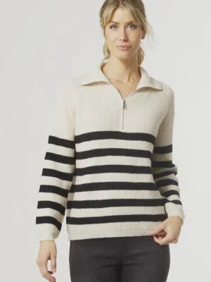 Isla Half Zip Striped Sweater - Cream   Black