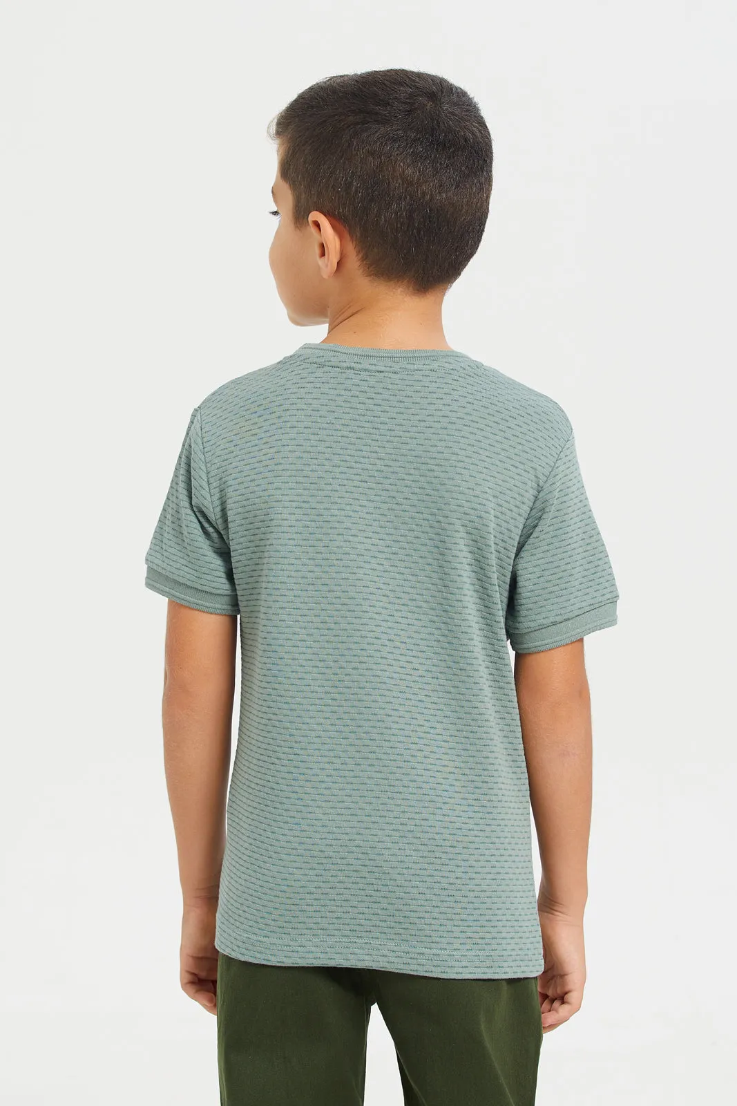 Junior Boys Sage Green Jacquard Tshirt