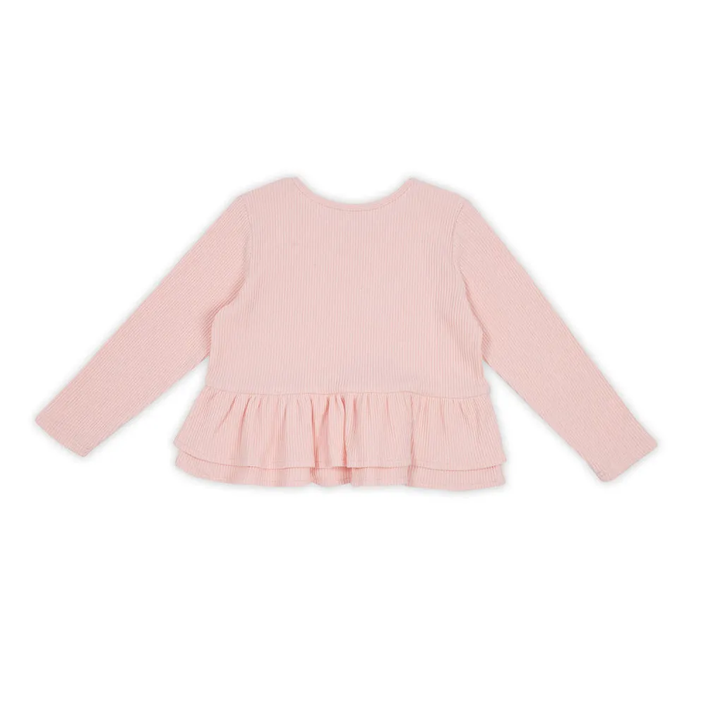 Kapow Kids Cloud Pink Rib Peplum Long Sleeve Top