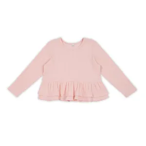 Kapow Kids Cloud Pink Rib Peplum Long Sleeve Top