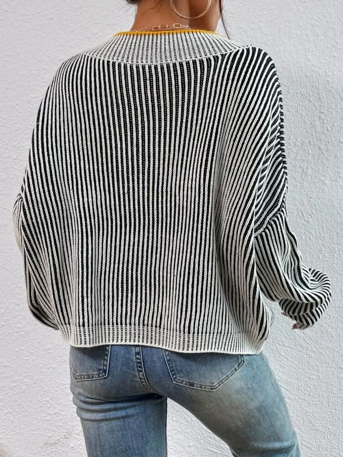 kesley Striped V-Neck Long Sleeve Sweater New women's fashion Long Sleeve Top