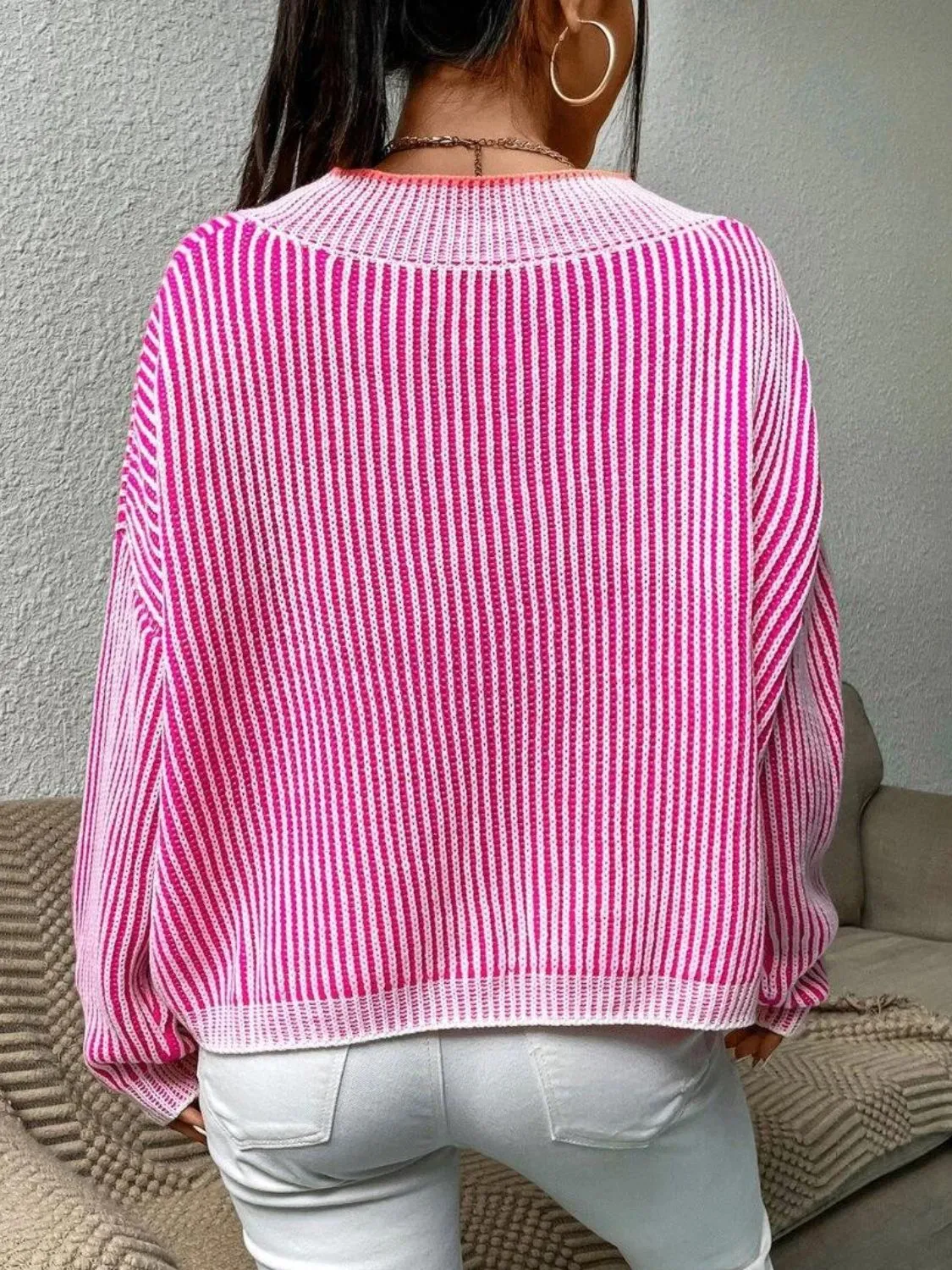 kesley Striped V-Neck Long Sleeve Sweater New women's fashion Long Sleeve Top