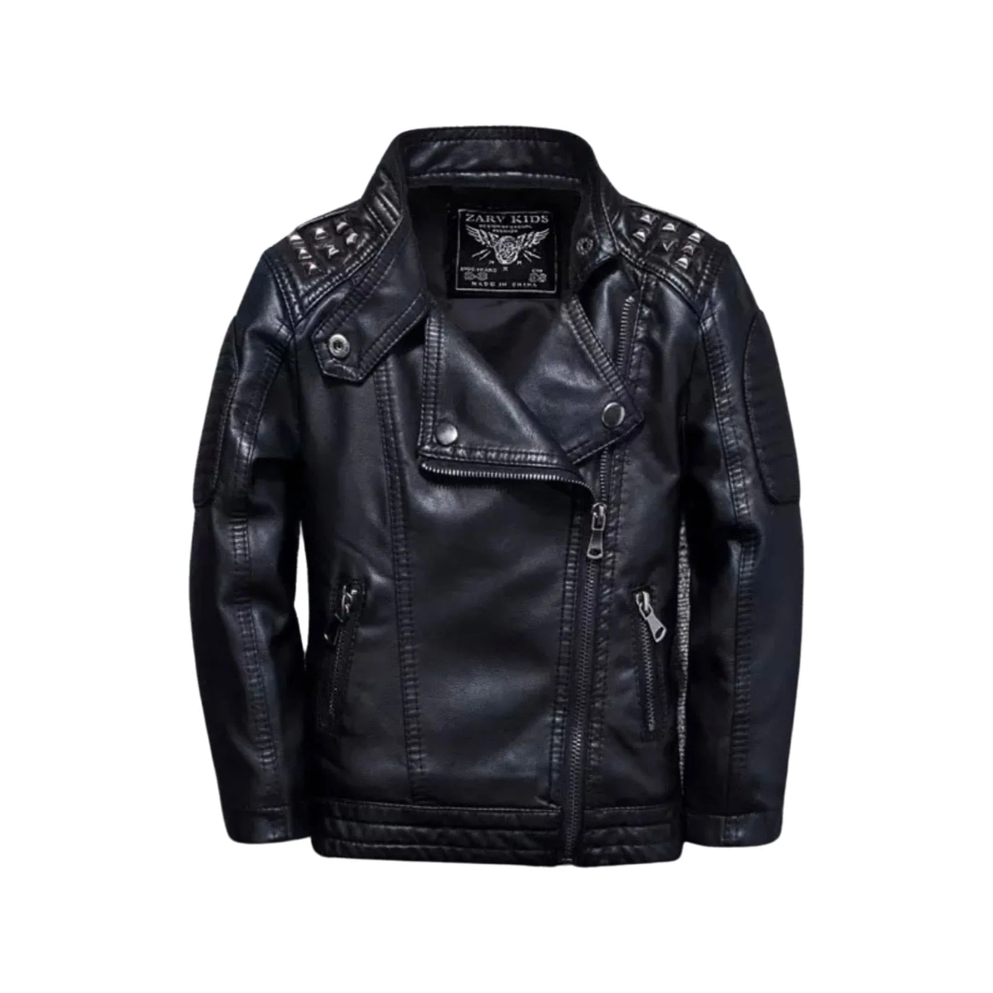 Kids Faux Leather Biker Studded Jacket