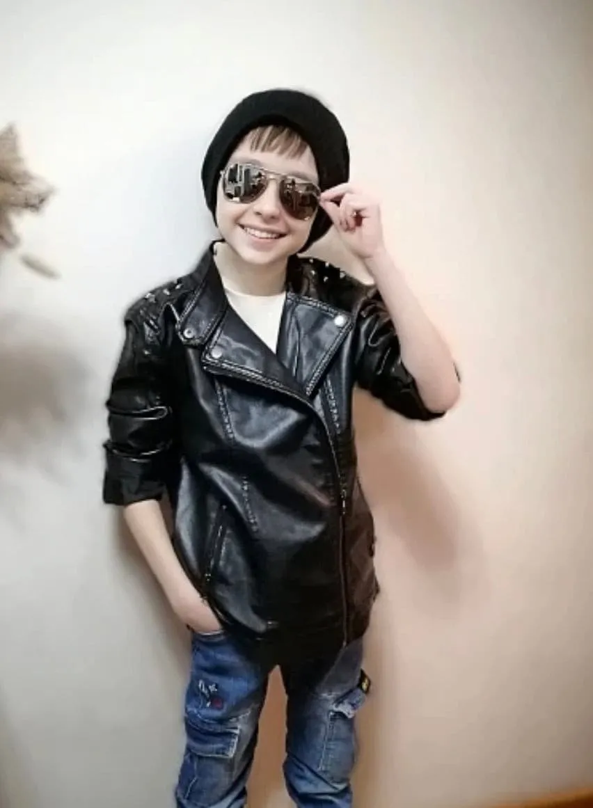 Kids Faux Leather Biker Studded Jacket