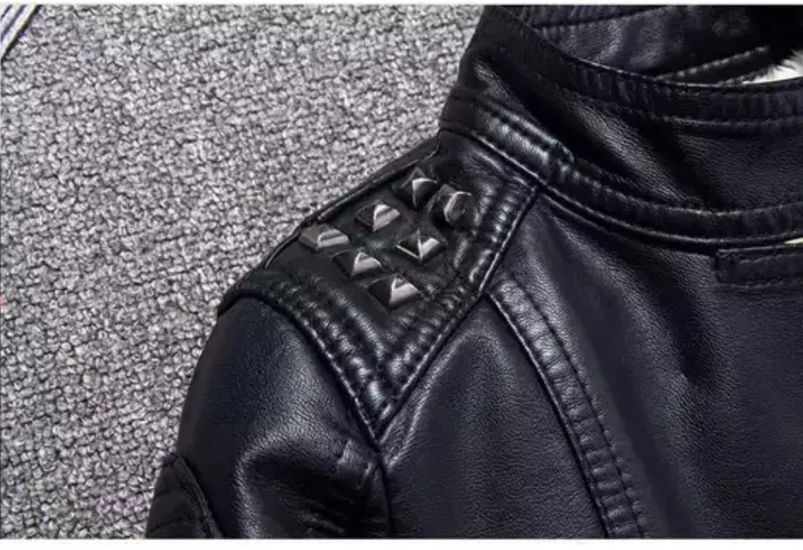 Kids Faux Leather Biker Studded Jacket