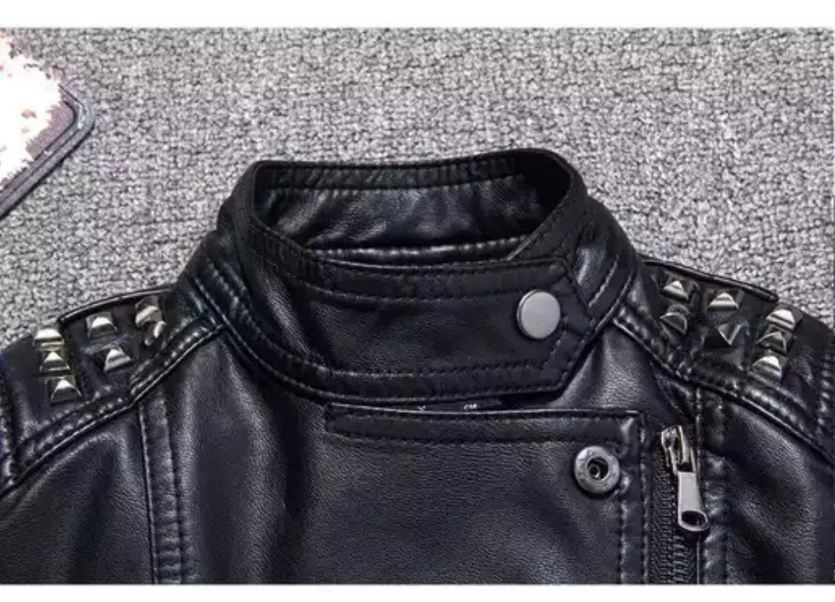 Kids Faux Leather Biker Studded Jacket