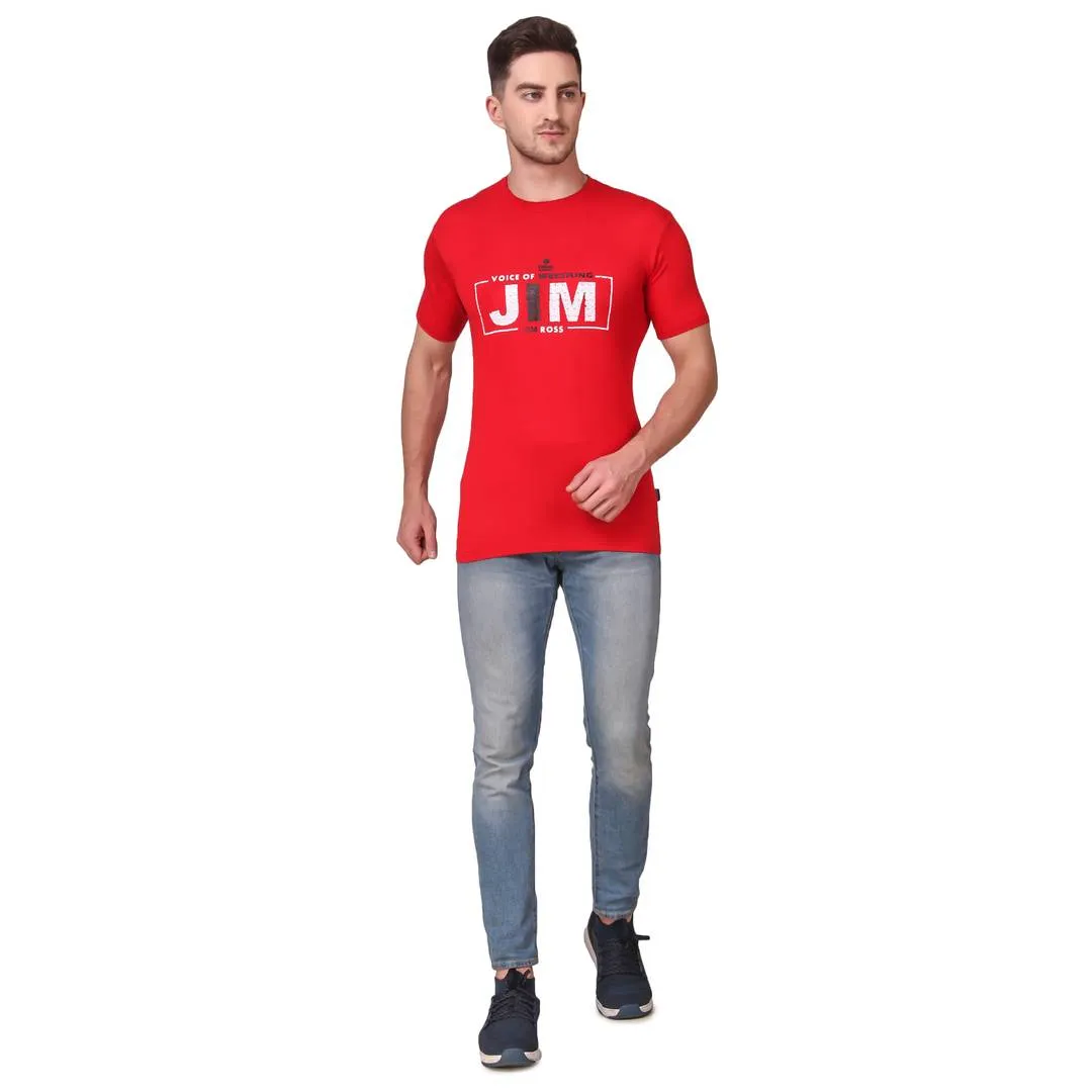 Men's Red Cotton Printed Round Neck Tees