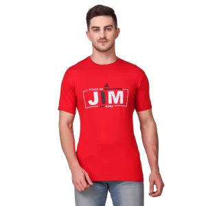 Men's Red Cotton Printed Round Neck Tees