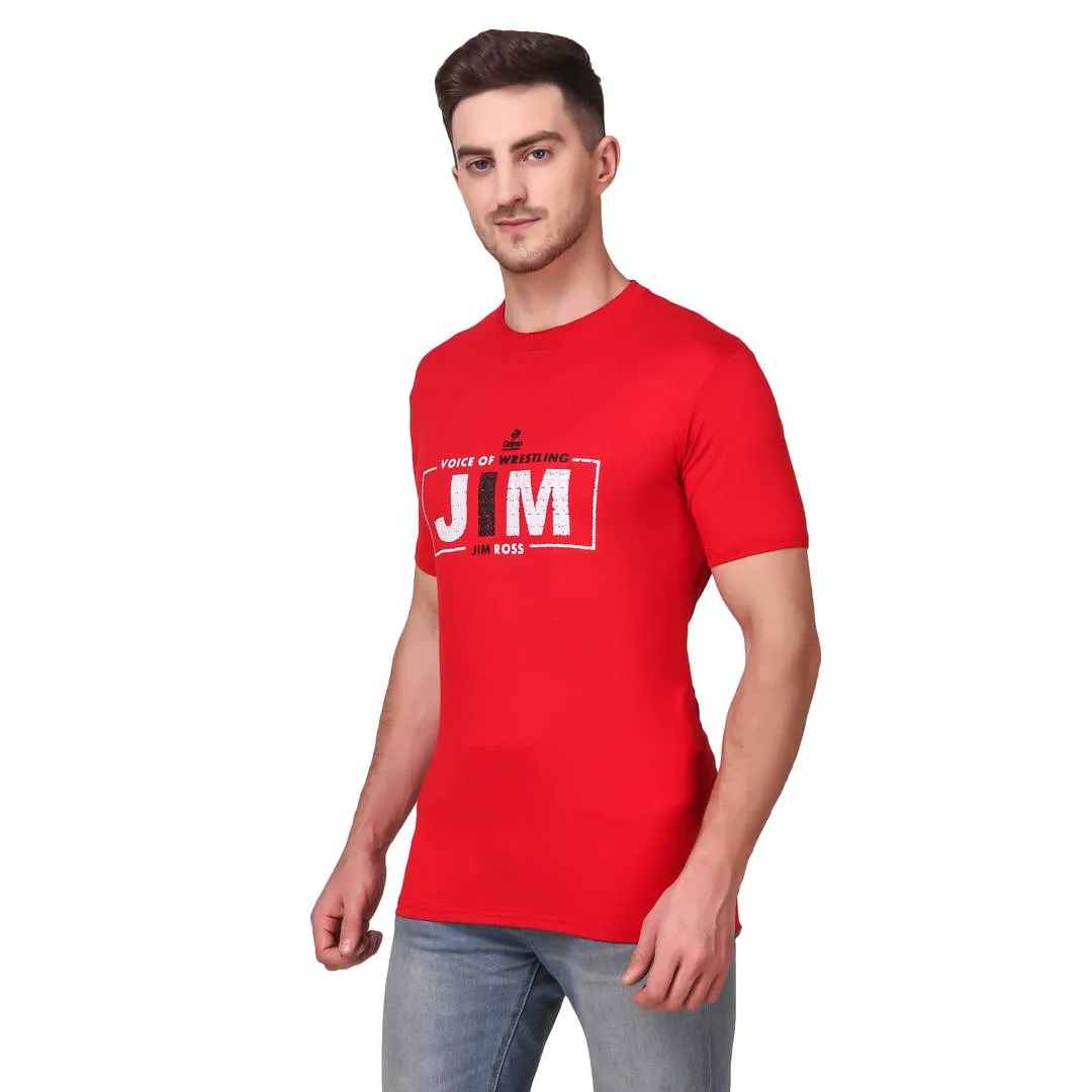 Men's Red Cotton Printed Round Neck Tees