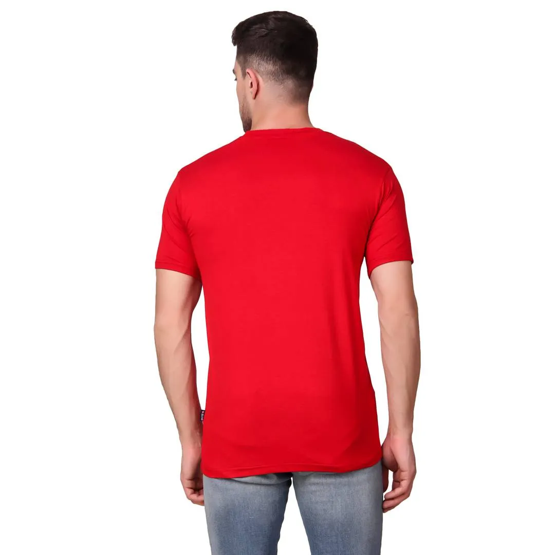 Men's Red Cotton Printed Round Neck Tees