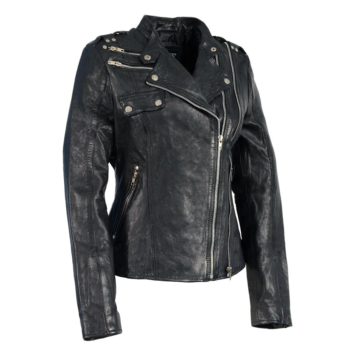 Milwaukee Leather Women's Black Leather Motorcycle Style Fashion Jacket with Asymmetrical Zipper SFL2845