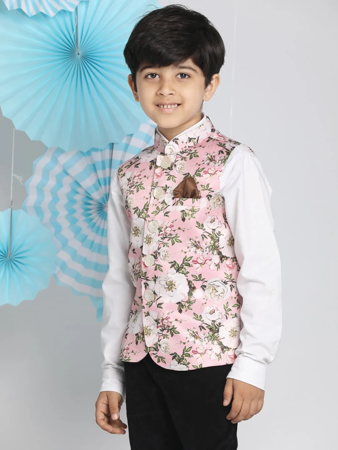 Multi-Color Floral Printed Nehru Jacket for Boys - Vastramay Boys