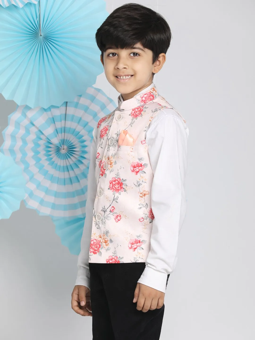 Multi-Color Floral Printed Nehru Jacket for Boys - Vastramay Boys