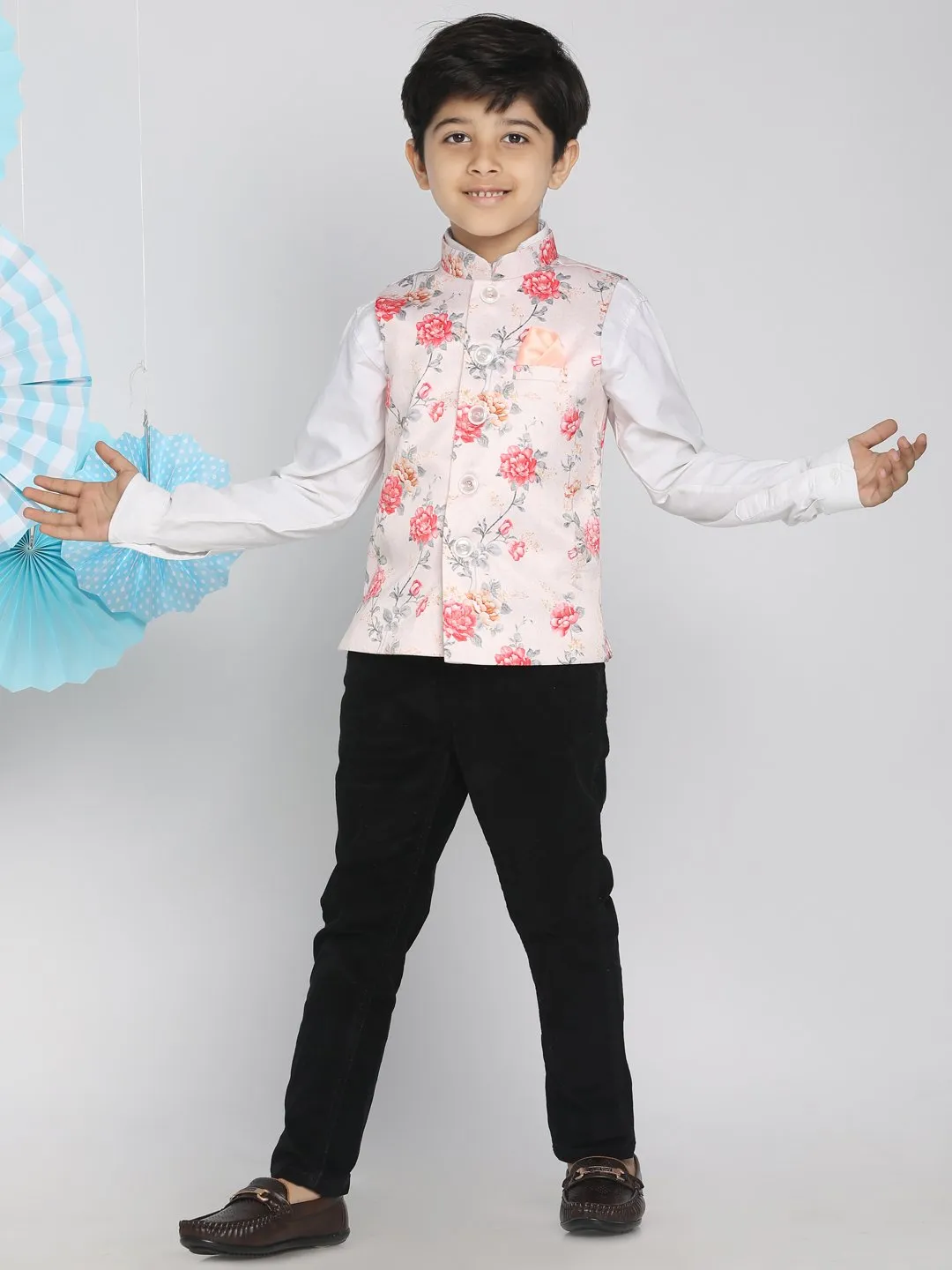 Multi-Color Floral Printed Nehru Jacket for Boys - Vastramay Boys