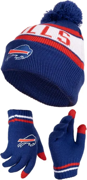 NFL Official Youth Super Soft Winter Beanie Knit Hat With Extra Warm Touch Screen Gloves|Buffalo Bills