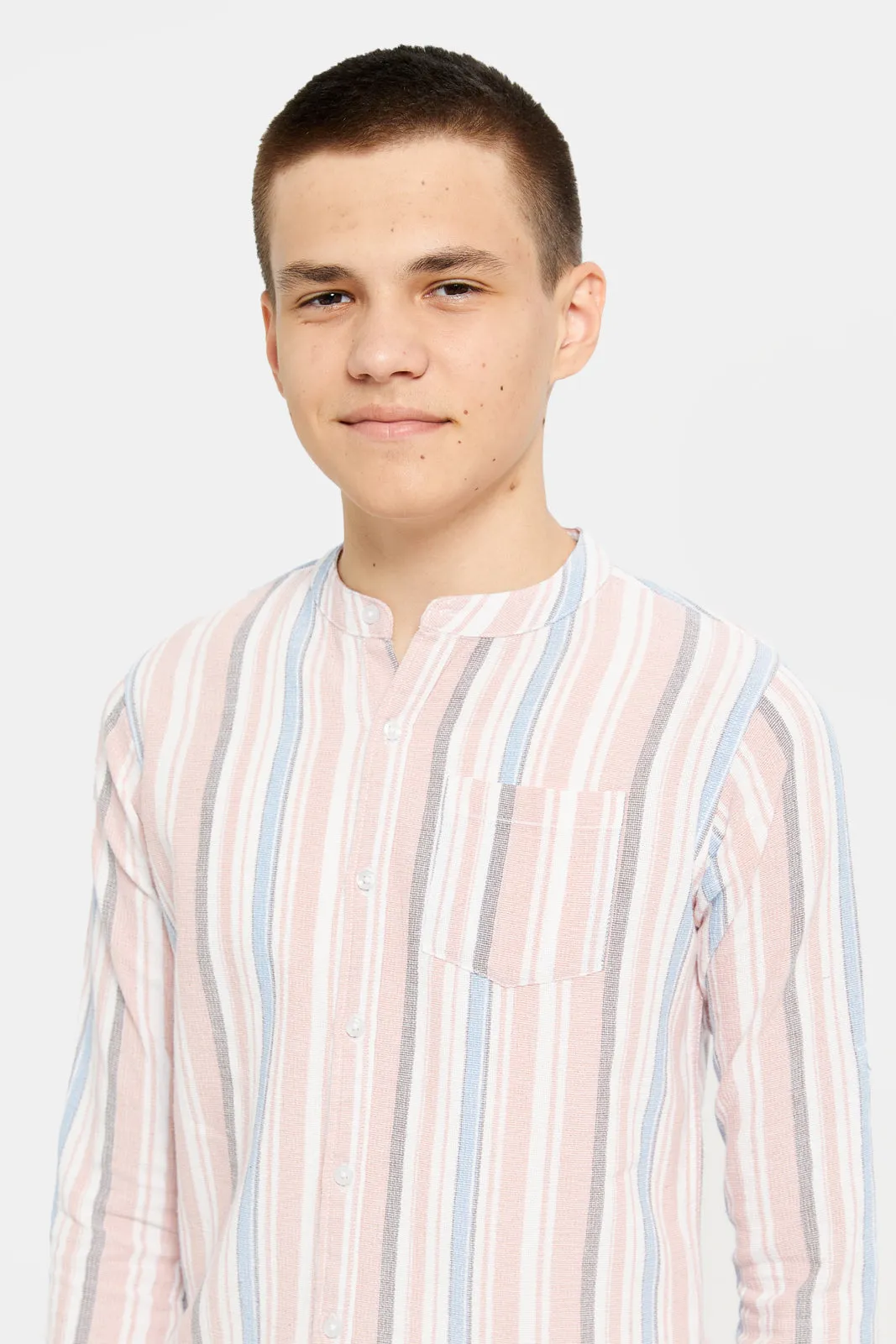 Senior Boys Assorted Stripe Mandarin Collar Shirt