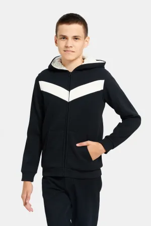 Senior Boys Black Cut And Sew Hooded Sweatshirt