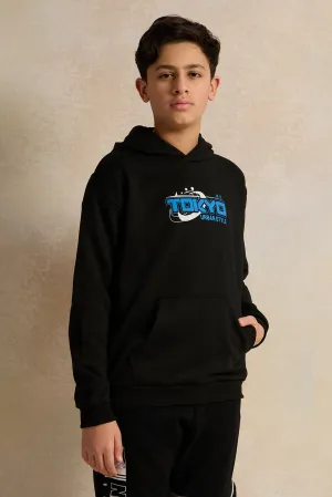 Senior Boys Black Kangaroo Pocket Oversize Sweatshirt