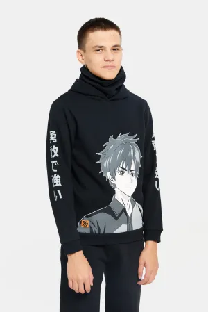 Senior Boys Black Ninja Print Hooded Sweatshirt