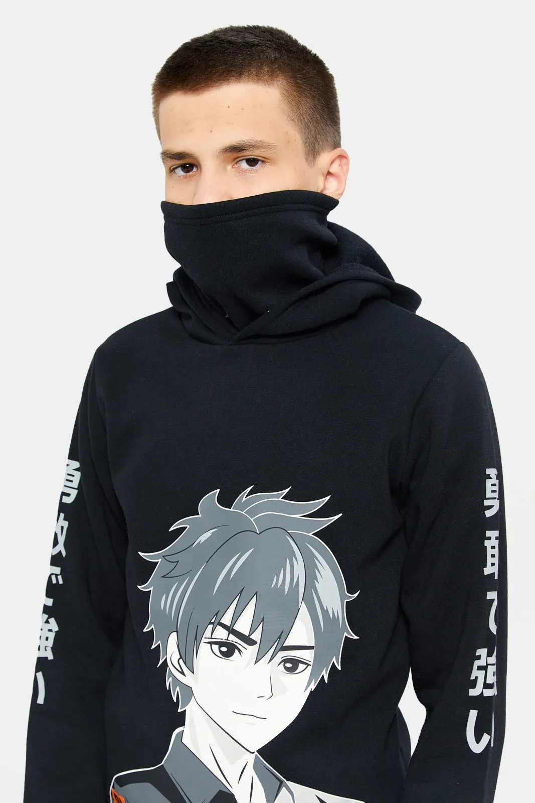 Senior Boys Black Ninja Print Hooded Sweatshirt