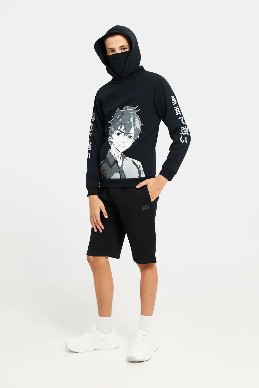 Senior Boys Black Ninja Print Hooded Sweatshirt