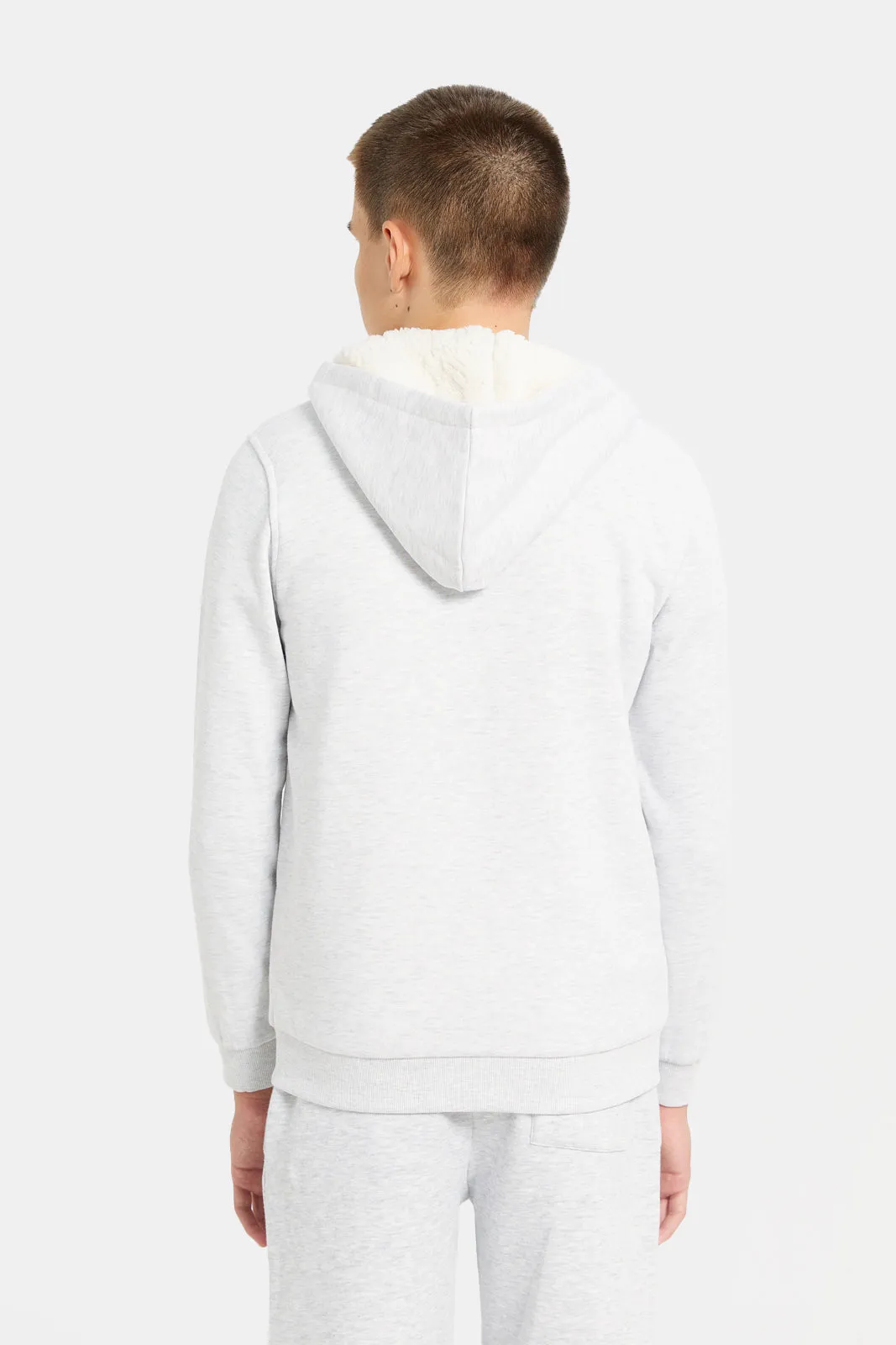 Senior Boys Ecru  Cut And Sew Hooded Sweatshirt