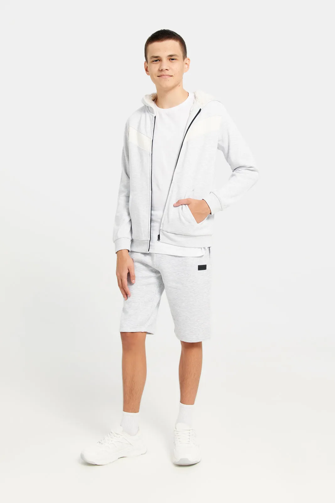 Senior Boys Ecru  Cut And Sew Hooded Sweatshirt