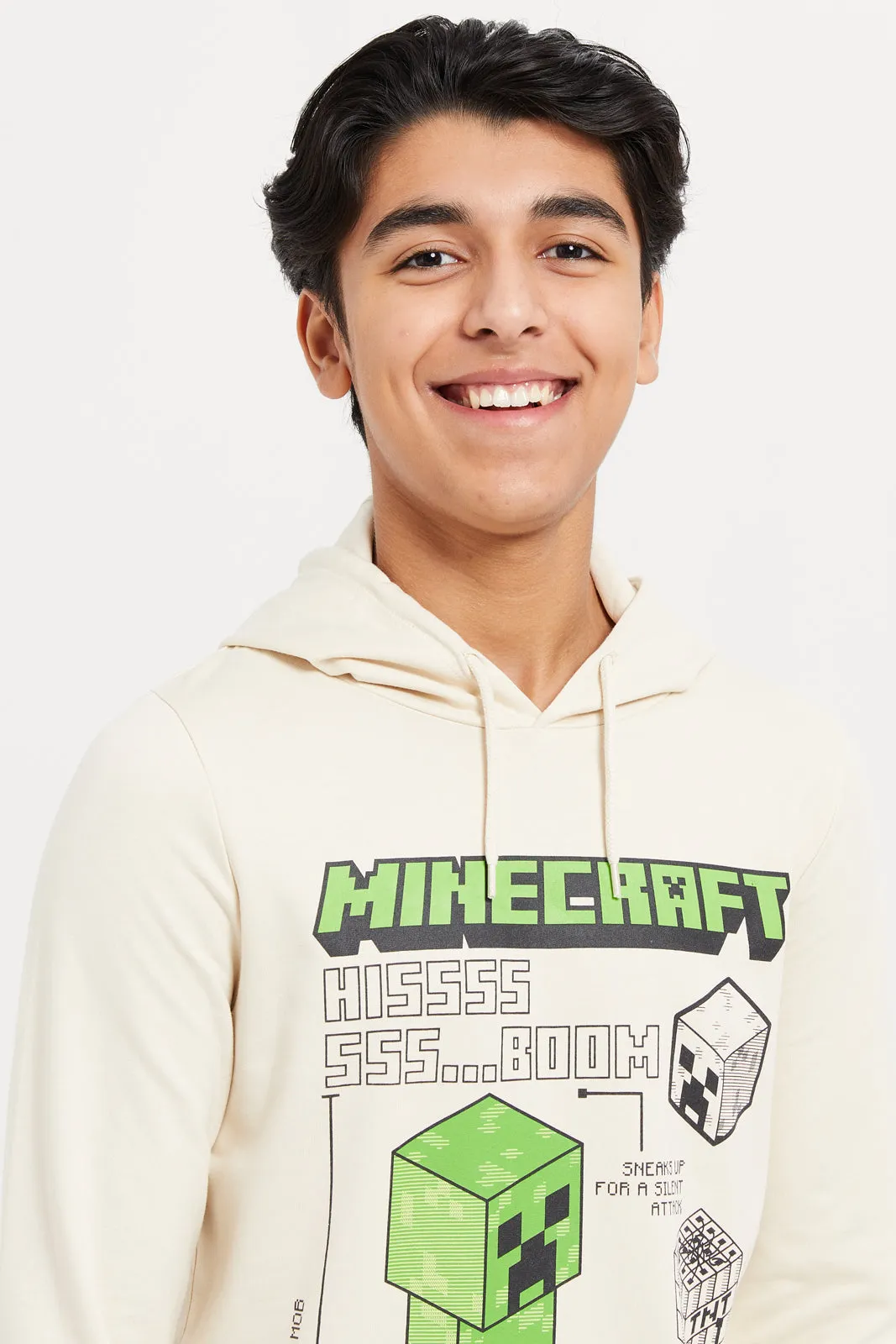 Senior Boys Ivory Hoody Minecraft Sweatshirt