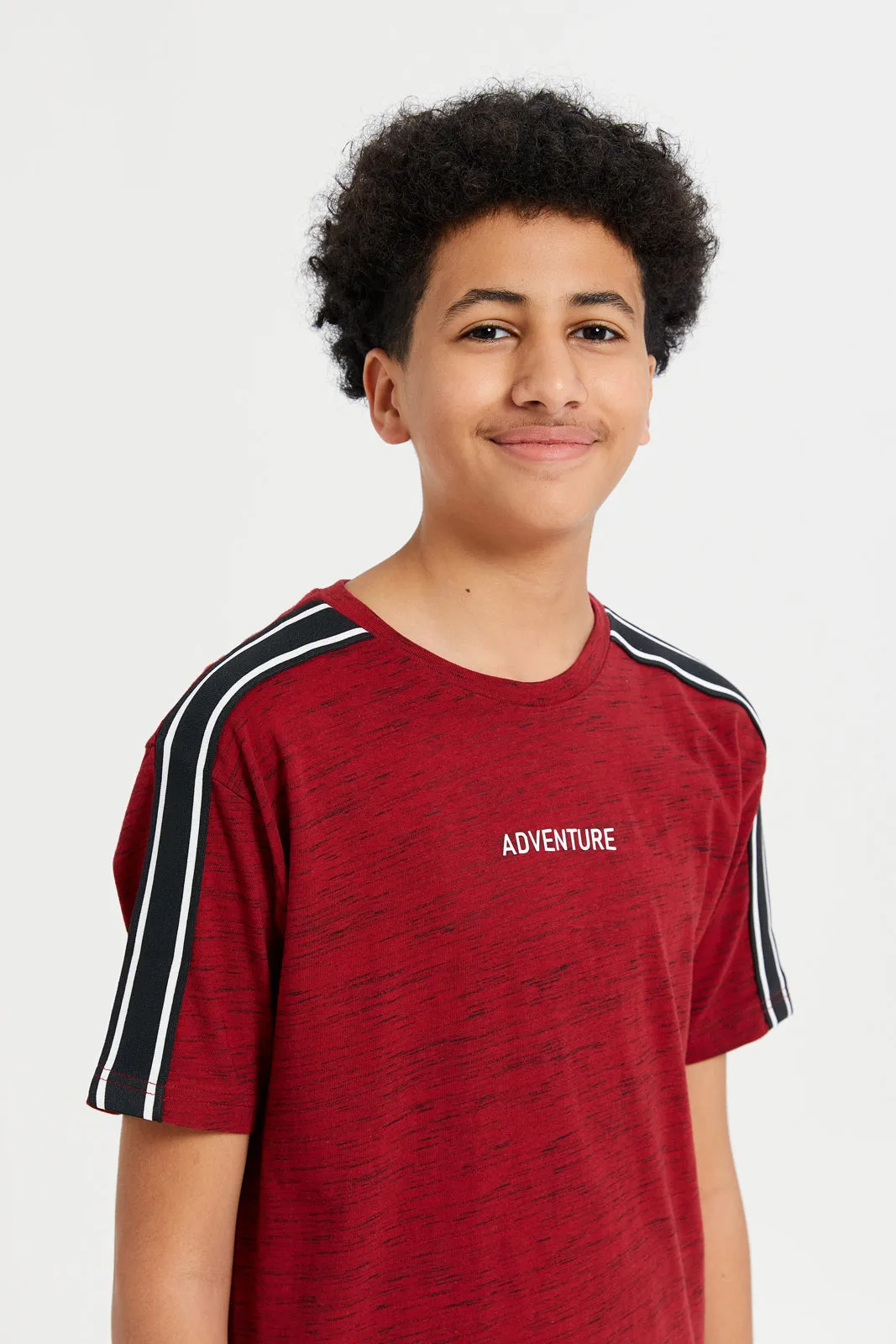 Senior Boys Red Adventure Printed T-Shirt With Shoulder Tape