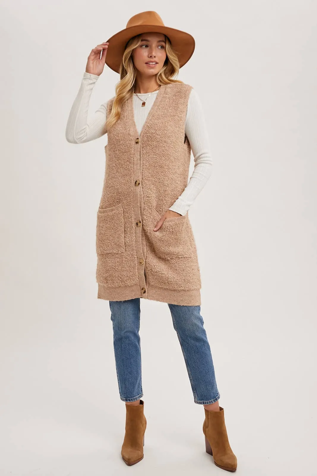 Teddy Knit Long Lined Vest