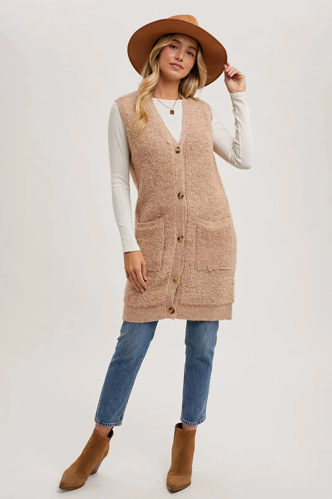 Teddy Knit Long Lined Vest