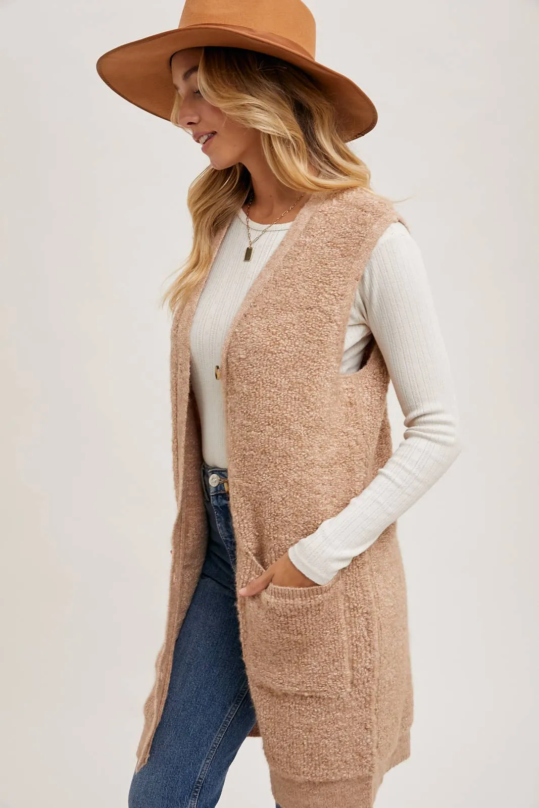 Teddy Knit Long Lined Vest