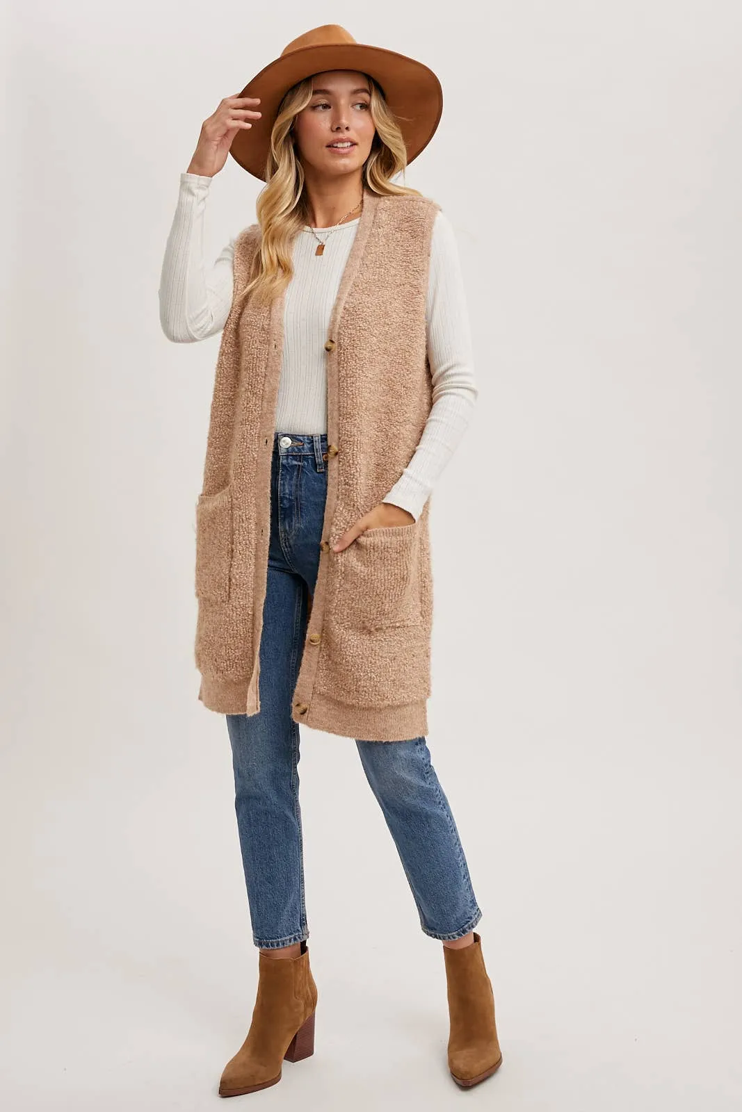 Teddy Knit Long Lined Vest