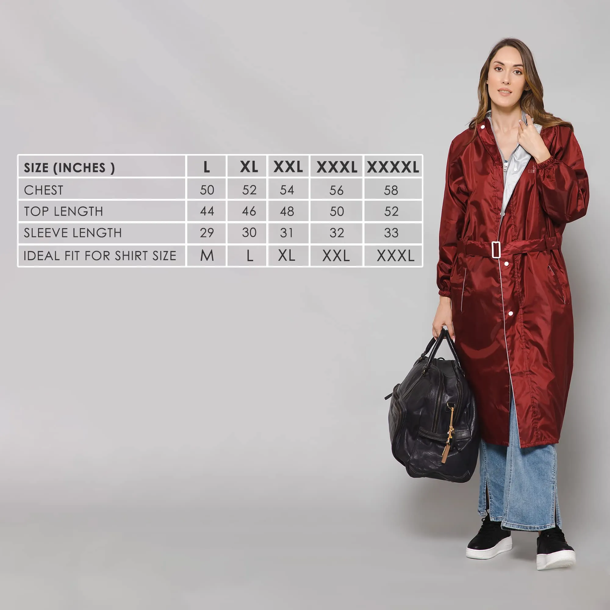 The Clownfish by STRAUSS Polyester Raincoats for Women Raincoat for Ladies Waterproof Reversible Double Layer. Drizzle Diva Series (Maroon, Large)