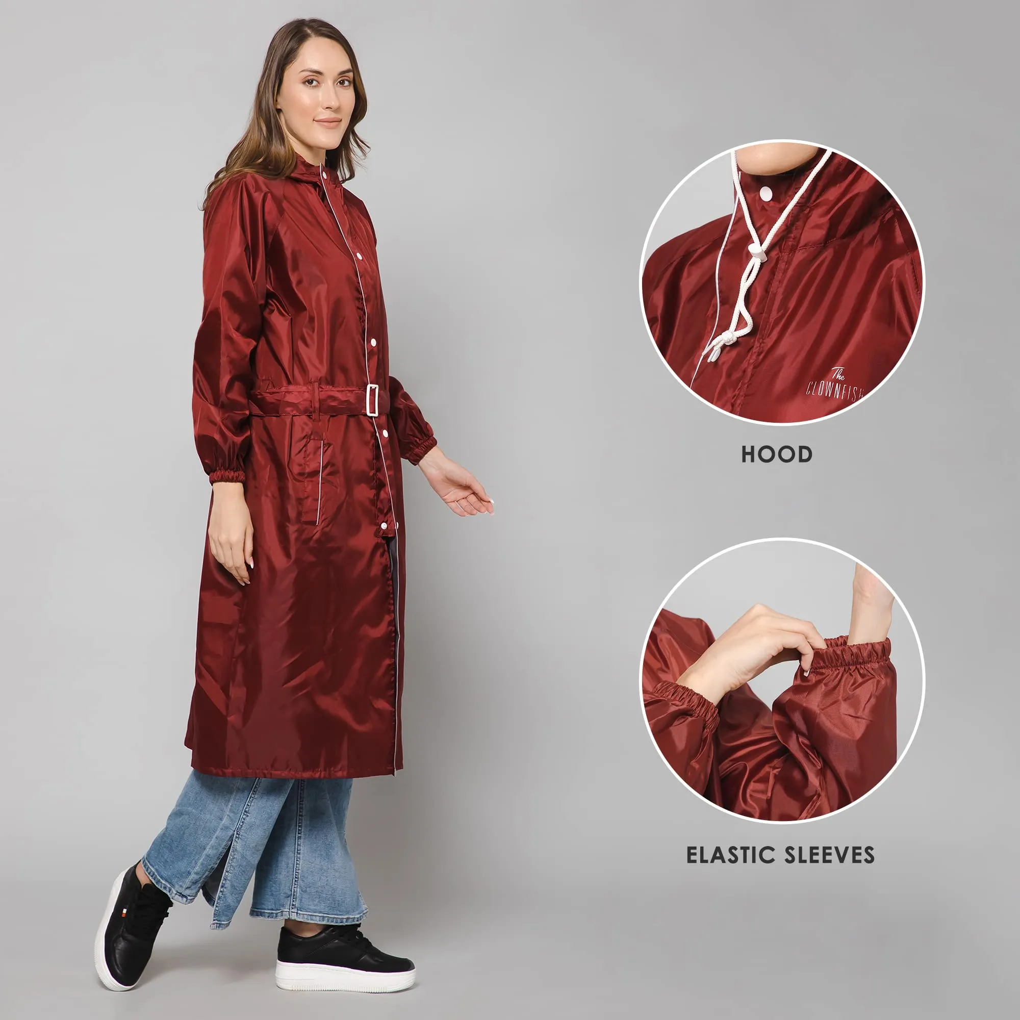 The Clownfish by STRAUSS Polyester Raincoats for Women Raincoat for Ladies Waterproof Reversible Double Layer. Drizzle Diva Series (Maroon, Large)