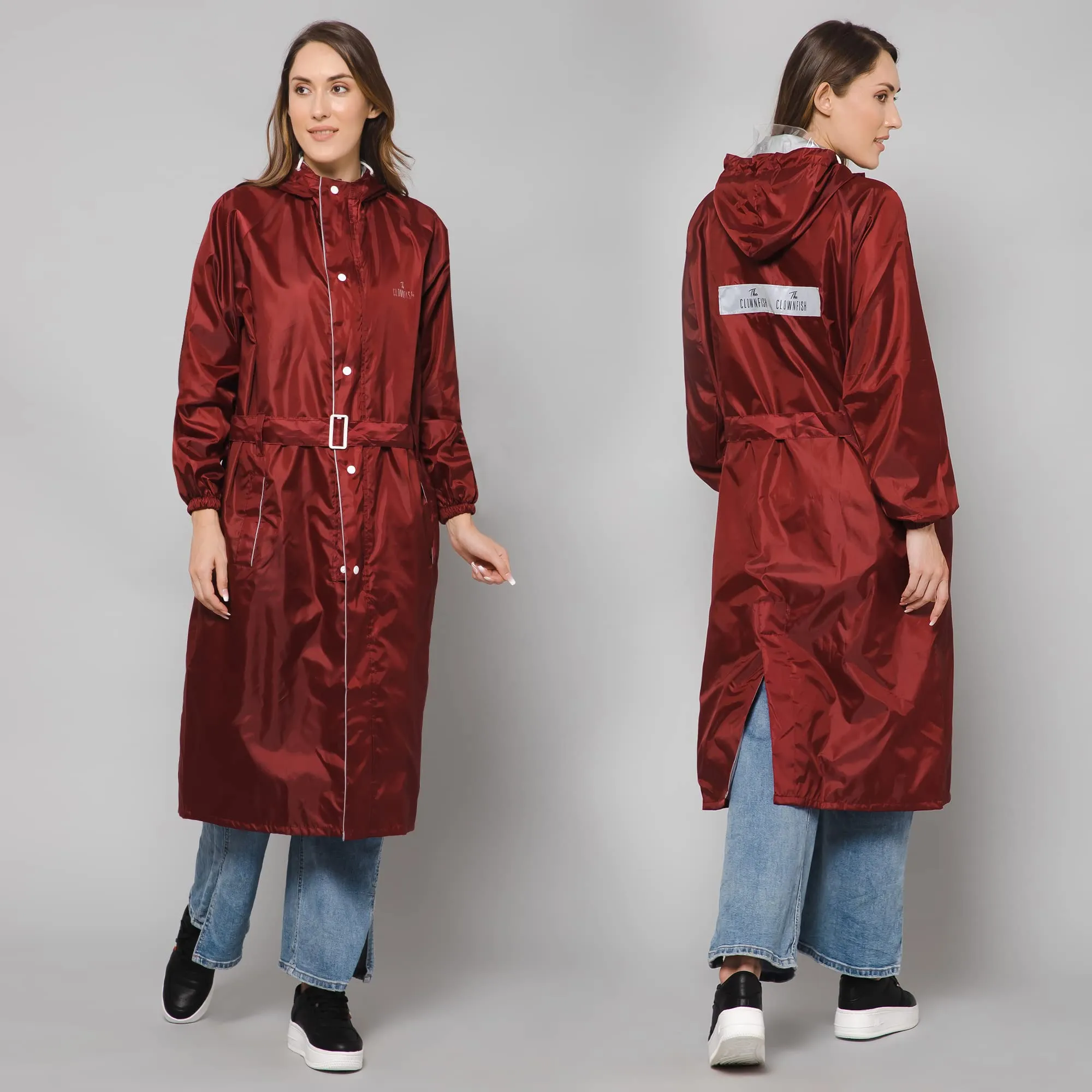 The Clownfish by STRAUSS Polyester Raincoats for Women Raincoat for Ladies Waterproof Reversible Double Layer. Drizzle Diva Series (Maroon, Large)