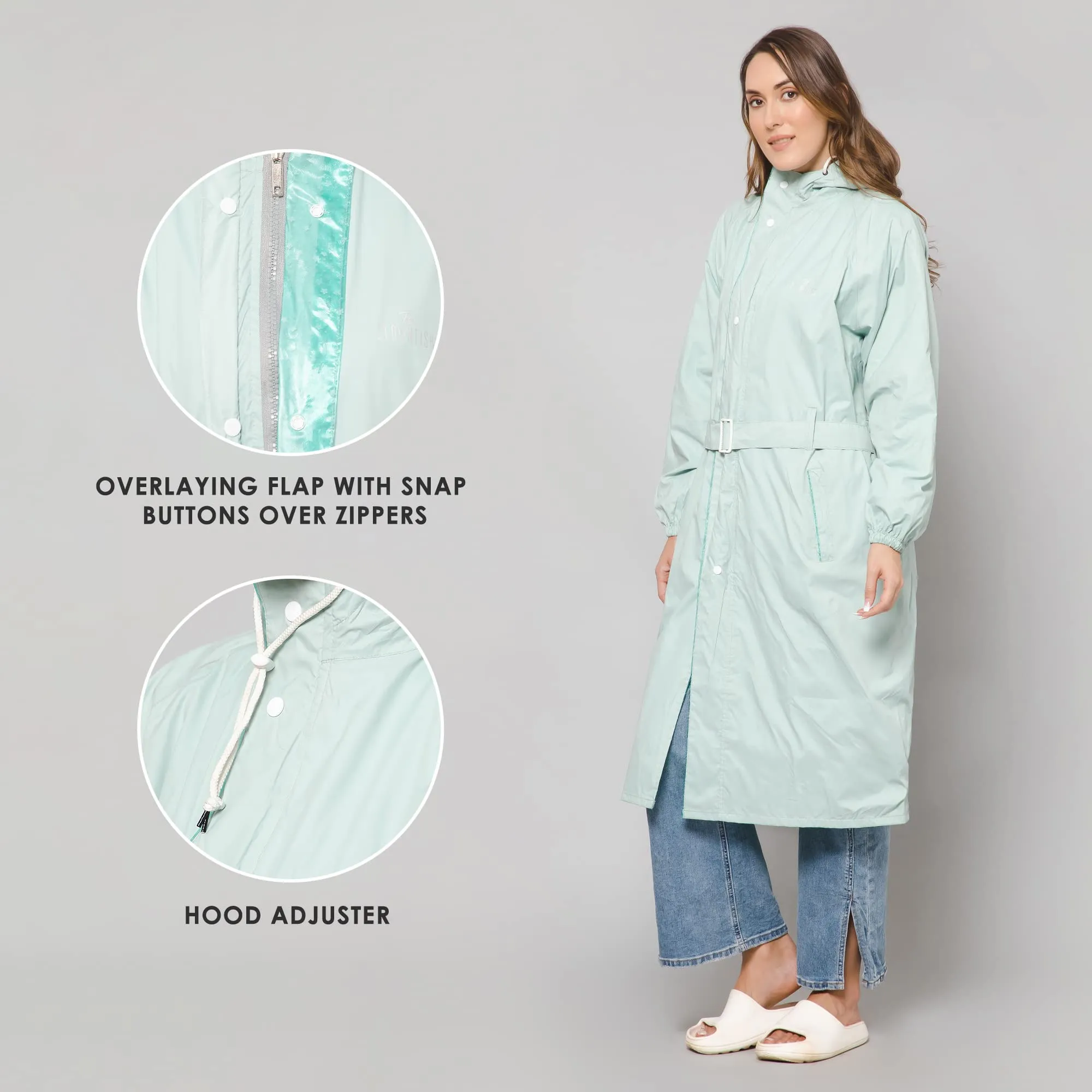 THE CLOWNFISH Raincoats for Women Rain Coat for Women Longcoat Raincoat for Ladies Waterproof Reversible Double Layer. Aquashield Series (Pista Green, XX-Large)