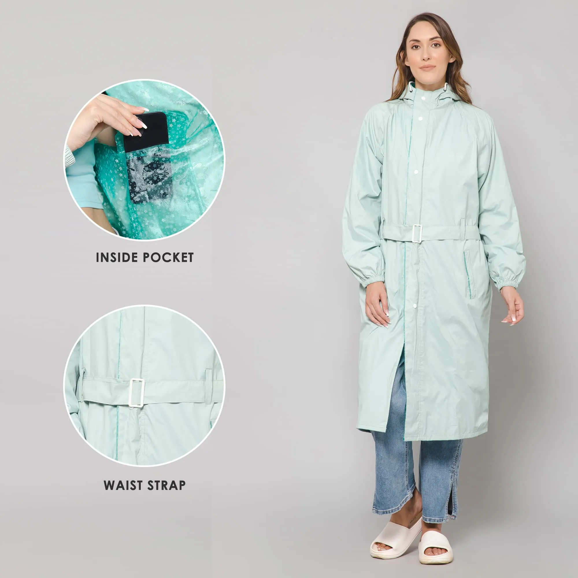 THE CLOWNFISH Raincoats for Women Rain Coat for Women Longcoat Raincoat for Ladies Waterproof Reversible Double Layer. Aquashield Series (Pista Green, XX-Large)