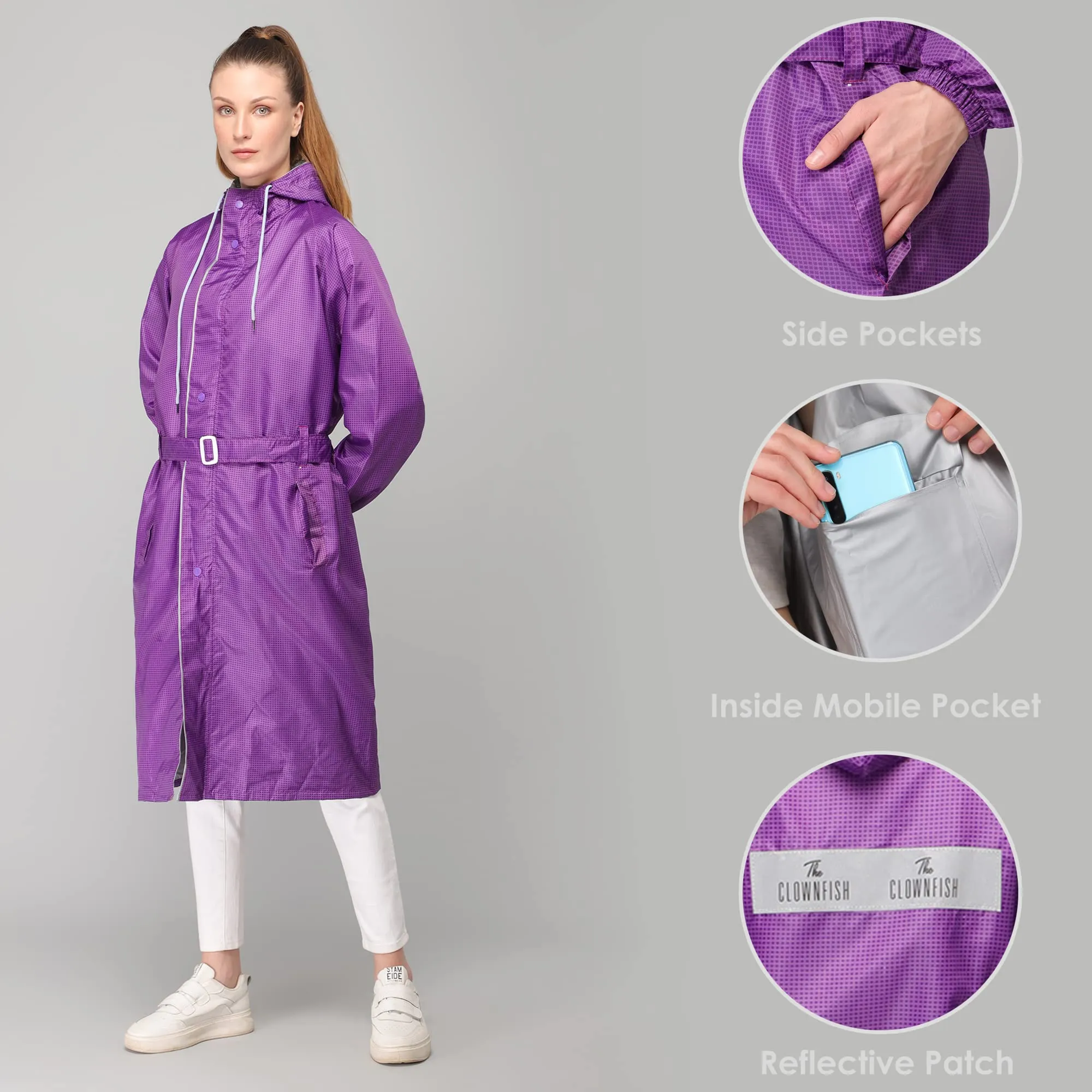 THE CLOWNFISH Raincoats for Women Rain Coat for Women Raincoat for Ladies Waterproof Reversible Double Layer Longcoat with Storage Bag. Azalea Pro Seies (Blue, X-Large)